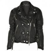 Hochwertige gesteppte Moto-Lederjacke für Damen